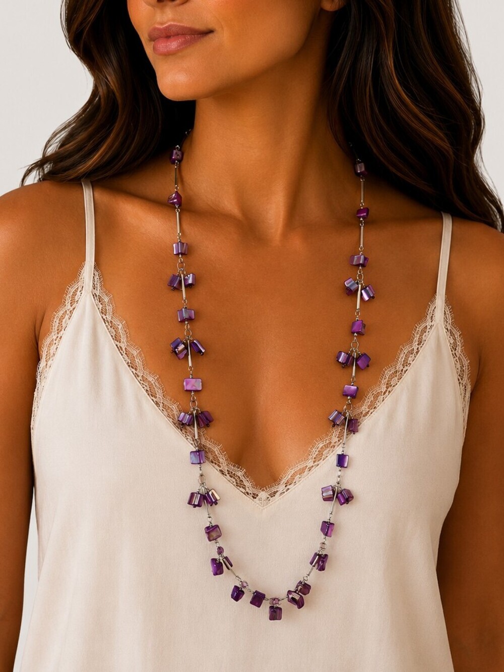 PURPLE Shell Liquid Chain Station Necklace